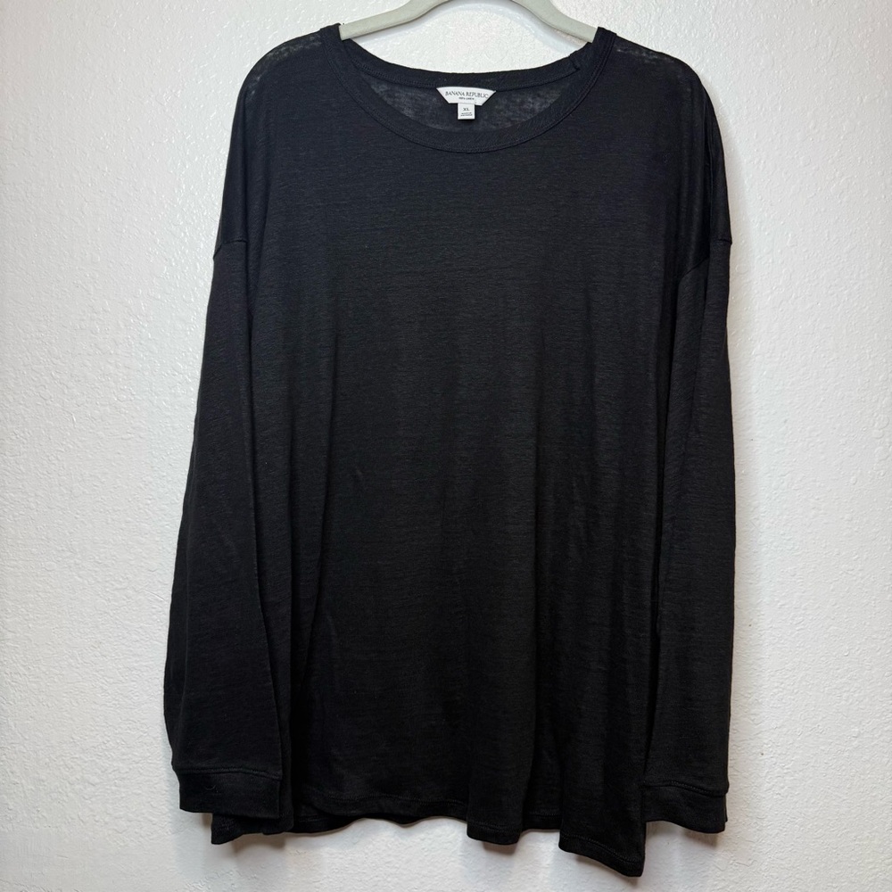 Banana Republic Black Long Sleeve 100% Linen Top Size XL Lightweight Burnout